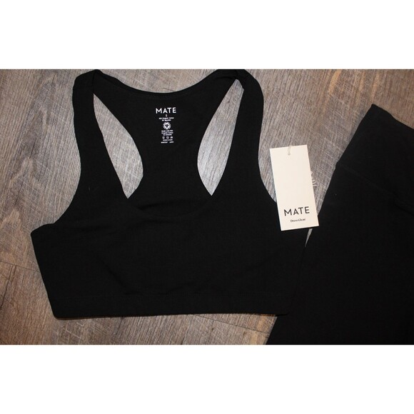 Mate the Label Women Organic Sports Racerback Bra Leggings 2 Pc Set BLACK - Picture 9 of 13